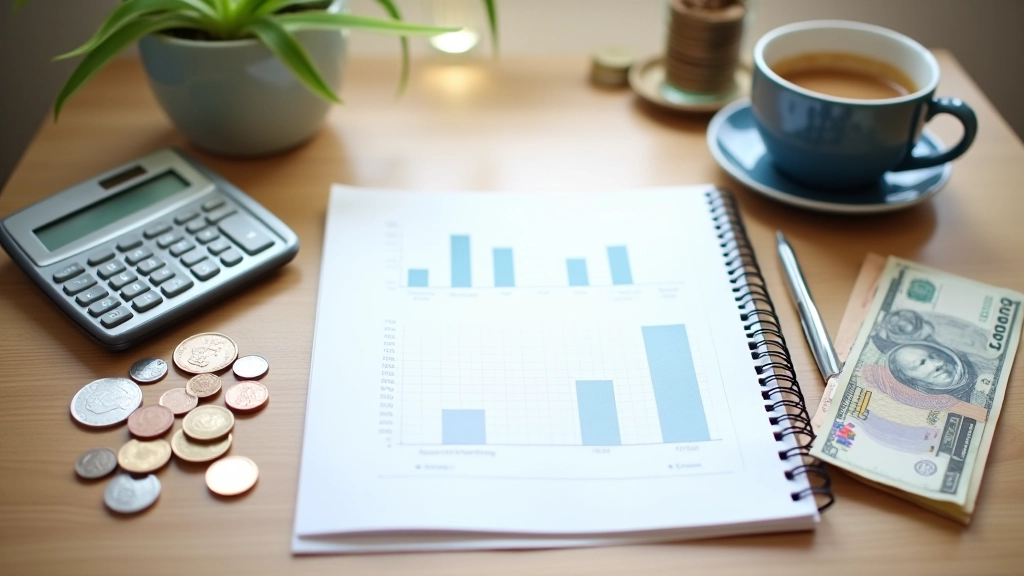 Sparplan-Übersicht mit Finanzdiagrammen und Geldanlage-Kalender auf Schreibtisch