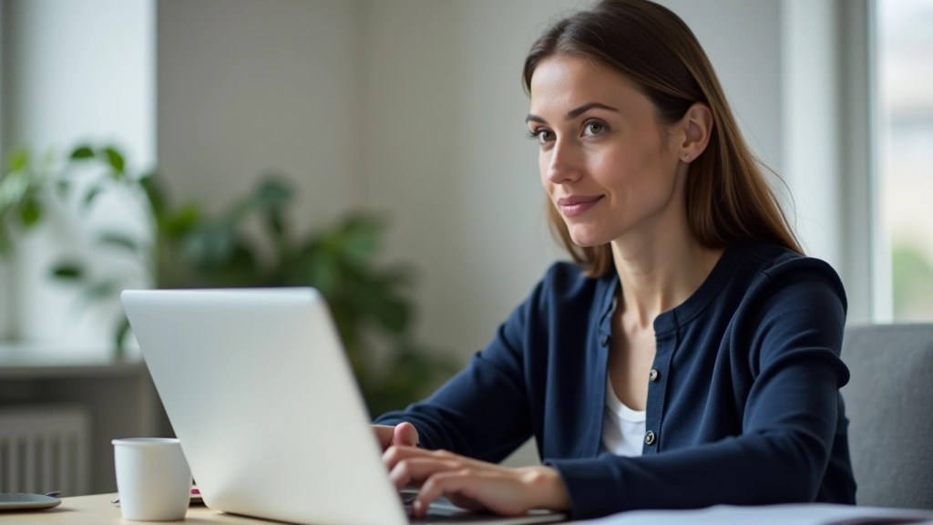 Person überprüft finanzielle Planung auf dem Laptop, Notizbuch mit Finanzzielen neben sich